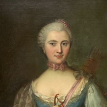 Attributed to Michel Hubert-Descours (Bernay 1707-1775 Bernay) Portrait d'une demoiselle en Diane, circa 1750 Oil on canvas