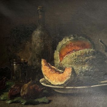Guillaume FOUACE, (1837-1895) Still life with melon, Oil on canvas