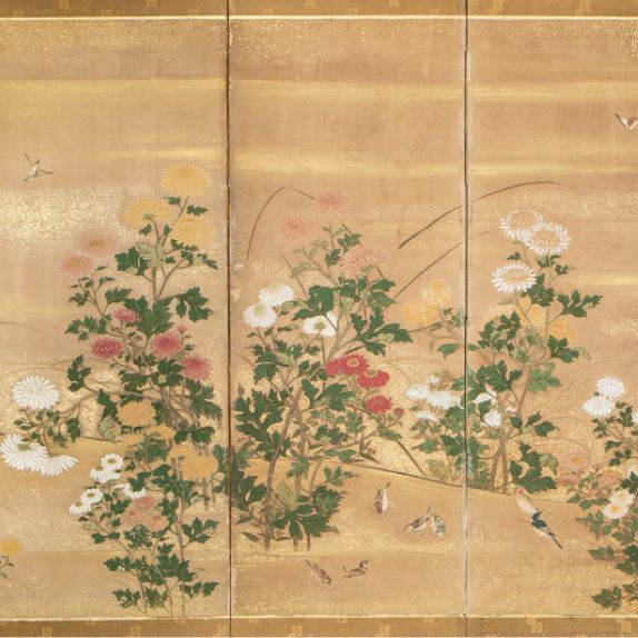 Japanese screen, gilded with gold leaf