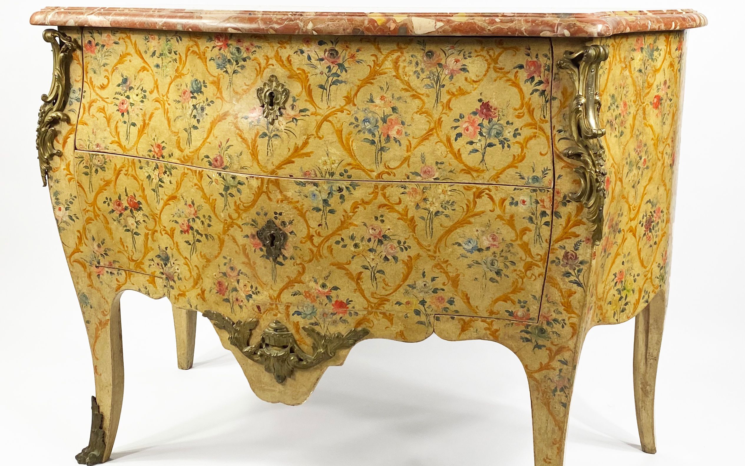 Louis XV period curved marquetry chest of drawers