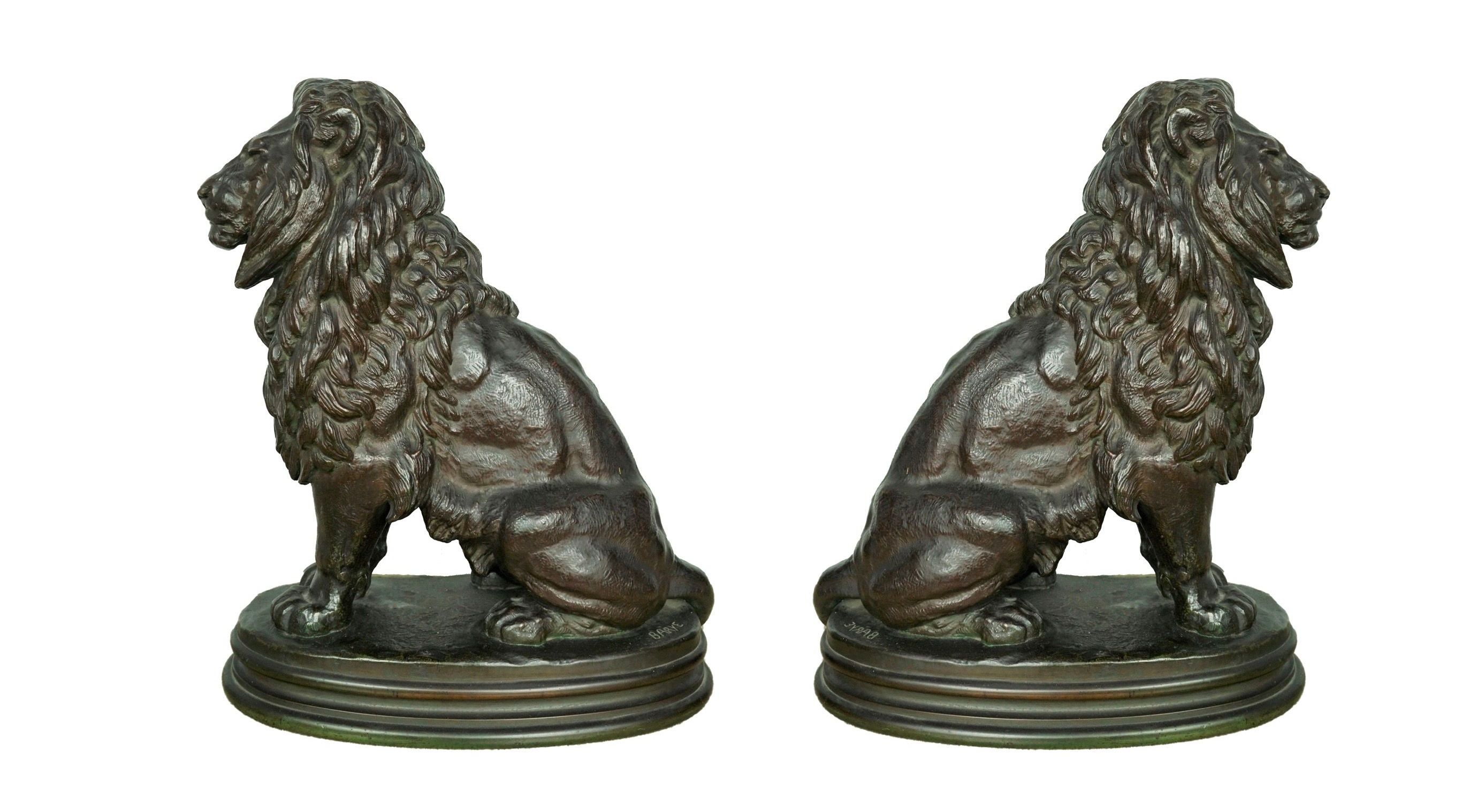 Antoine Louis Barye, seated lion in bronze