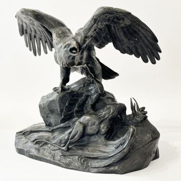 Antoine Louis BARYE (1796-1875) Eagle and heron, bronze print with shaded brown-green patina