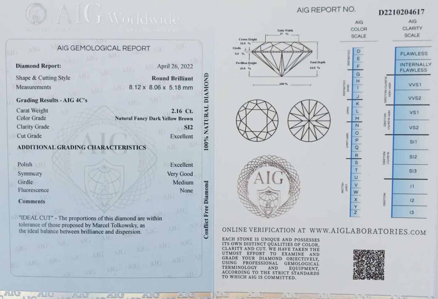 Example of a gemmology certificate