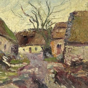 Wladimir de TERLIKOWSKI (Poraj, 1873 - Paris, 1951) L'entrée du village Oil on canvas, signed lower left in red.
