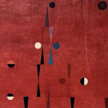 Raymond GRANDJEAN (1929-2006) Geometric composition with red background Oil on canvas