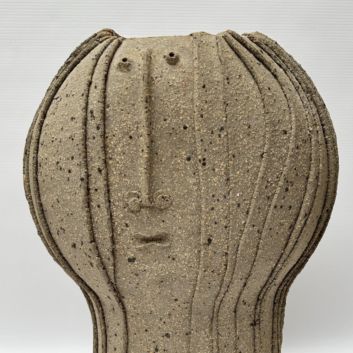 Jacques POUCHAIN (1925-2015) and ATELIERS DE DIEULEFIT Stoneware vase with female face, glazed interior