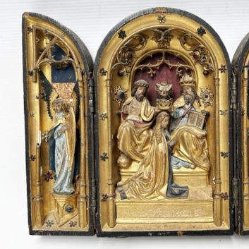Portable polychromed and carved wood triptych, Southern Netherlands, circa 1500