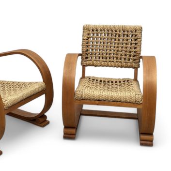 VIBO in Vesoul Pair of armchairs in bent light wood, seat and back in woven rope