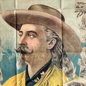 ANONYMOUS. William Frederick Cody, known as Buffalo Bill. Circa 1900. Lithographic poster