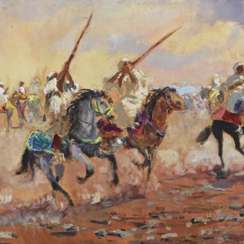 Henri PONTOY (1888-1968), Fantasia at the foot of the Atlas, Oil on canvas