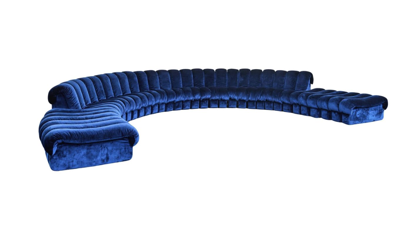 Ueli Berger, modular sofa in blue velvet