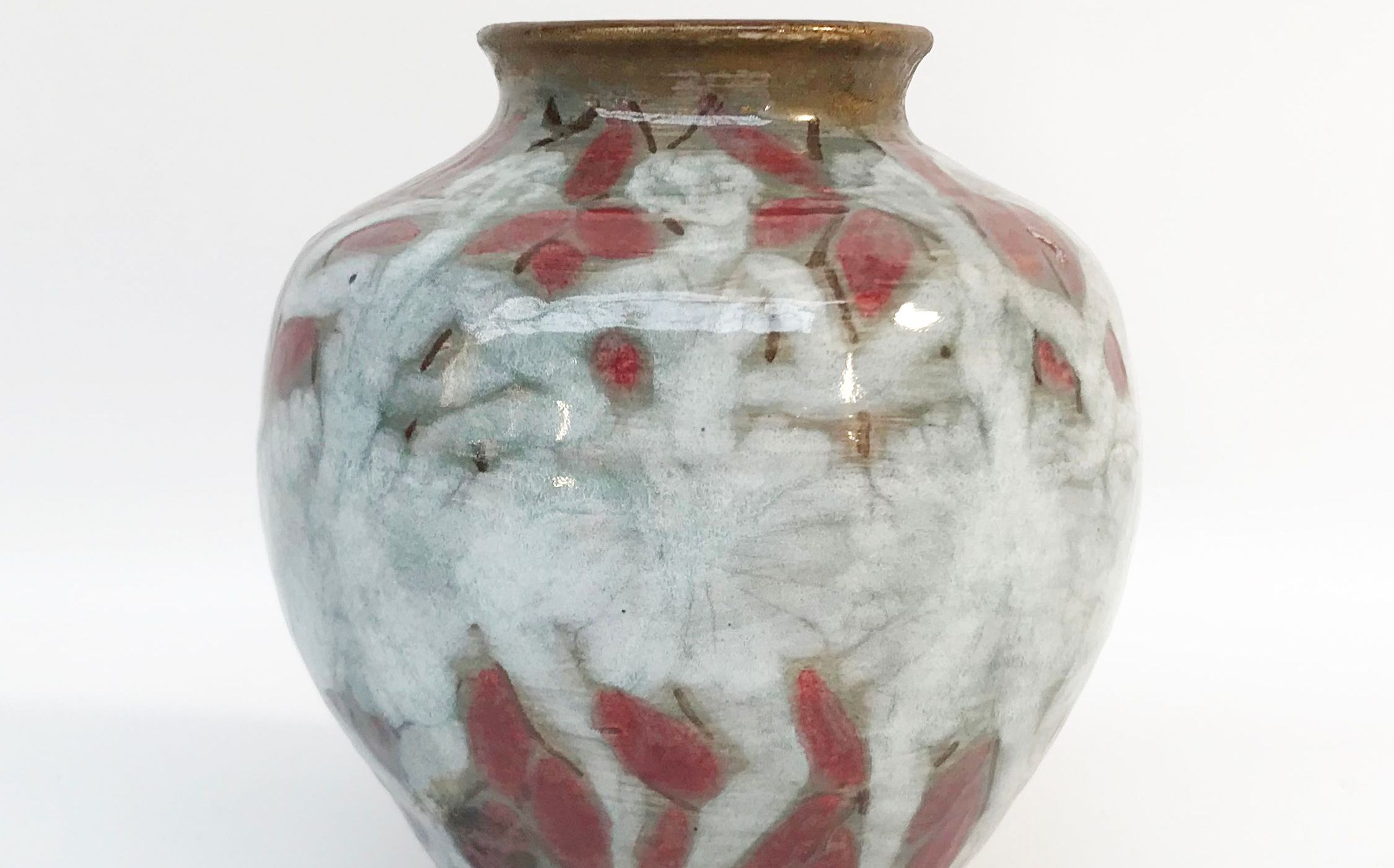 Édouard Cazaux, ceramic vase with painted enamels