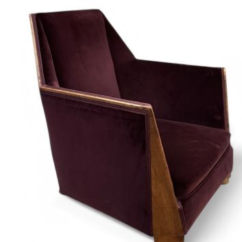 Attribué à André DOMIN et Marcel GENEVRIERE - Maison DOMINIQUE Fauteuil à structure géométrique en bois en éventail à pans coupés
