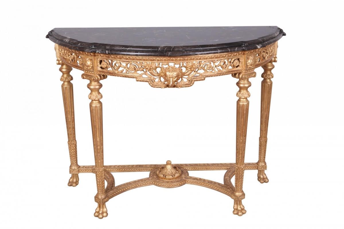 Louis XVI period gilded wood and marble half-moon console table