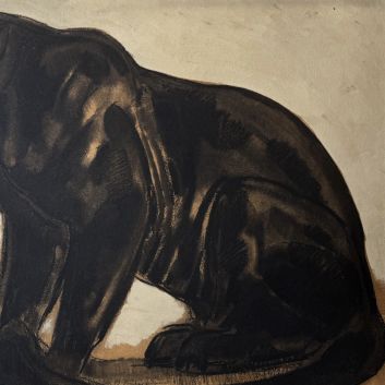 PAUL JOUVE (1880-1973) Seated black panther. Mixed media on cardboard.