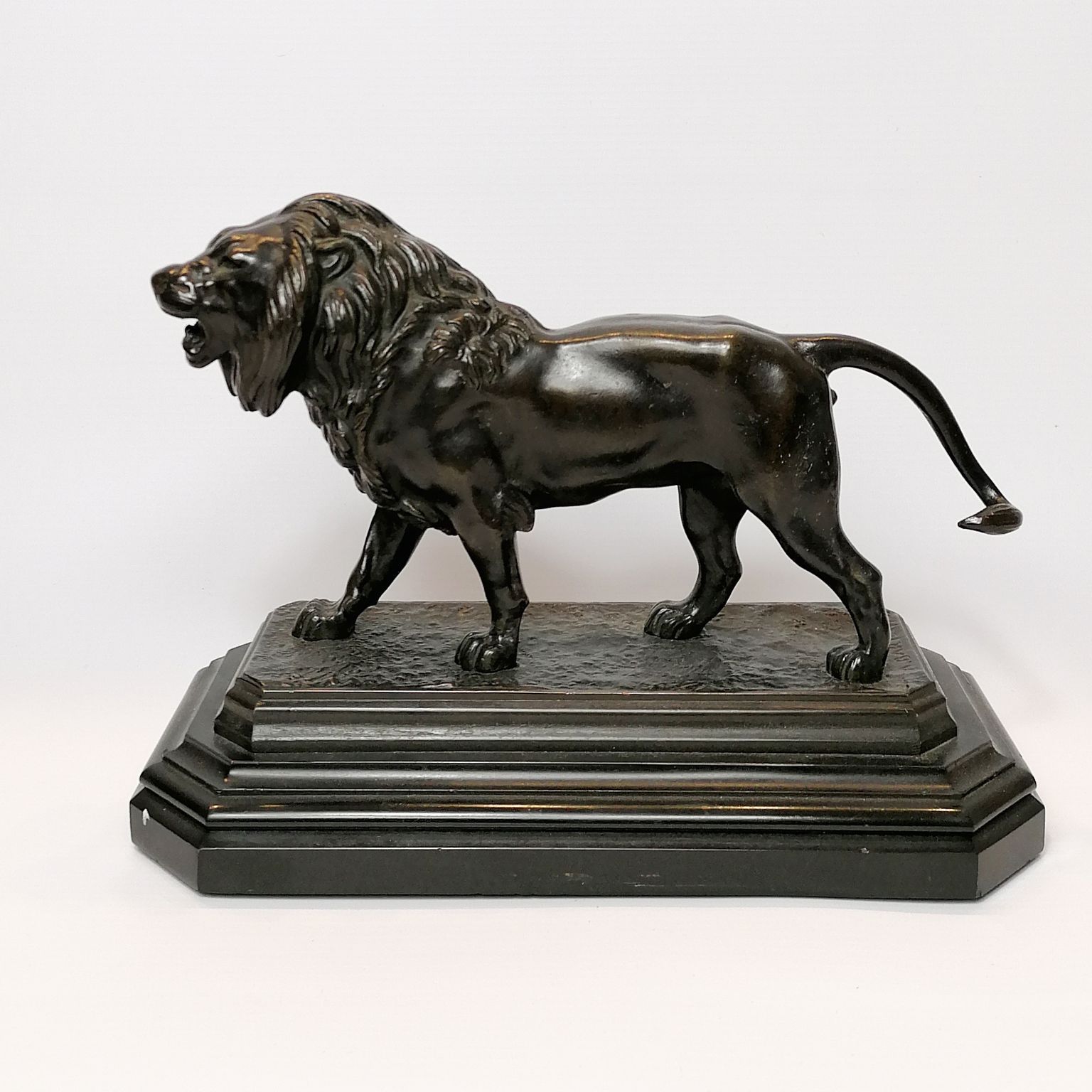 Barye, brown patina bronze print of a lion