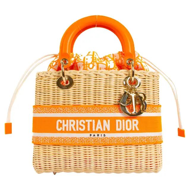 Lady Dior in wicker with "Christian Dior" logo