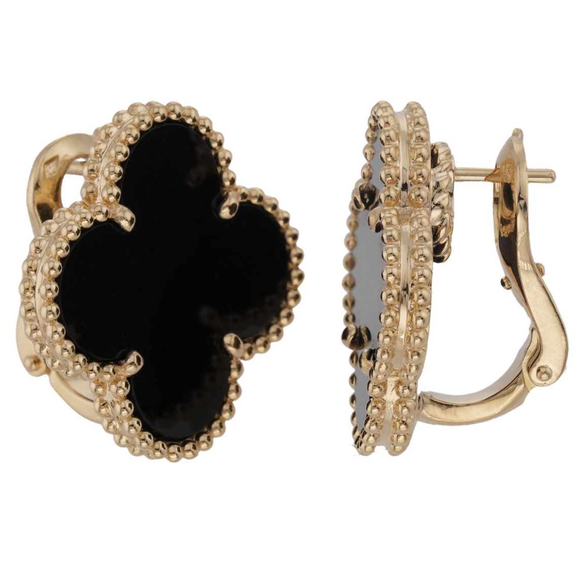 Van Cleef & Arpels, boucles d'oreilles Alhambra, onyx et or jaune 18k