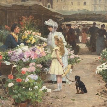 Victor Gabriel GILBERT (1847-1935), Le marché aux fleurs, oil on canvas