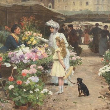 Victor Gabriel GILBERT (1847-1935), Le marché aux fleurs, oil on canvas