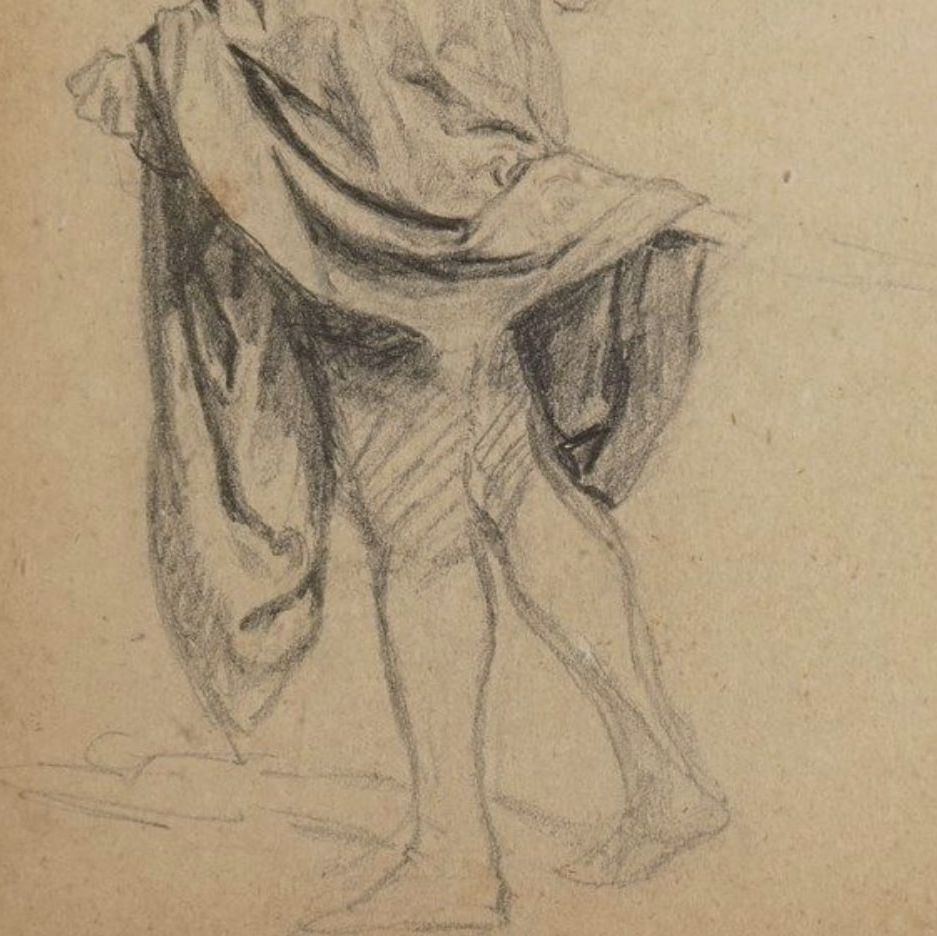 Ernest Meissonier, étude d'homme à l'épée, mine de plomb