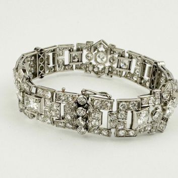 Articulated bracelet in platinum (850th) with geometric links and diamonds