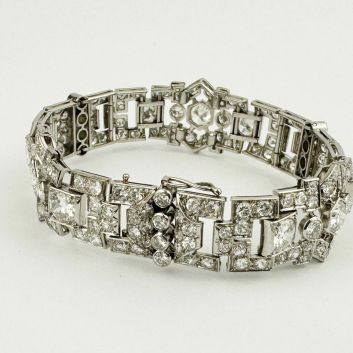 Articulated bracelet in platinum (850th) with geometric links and diamonds