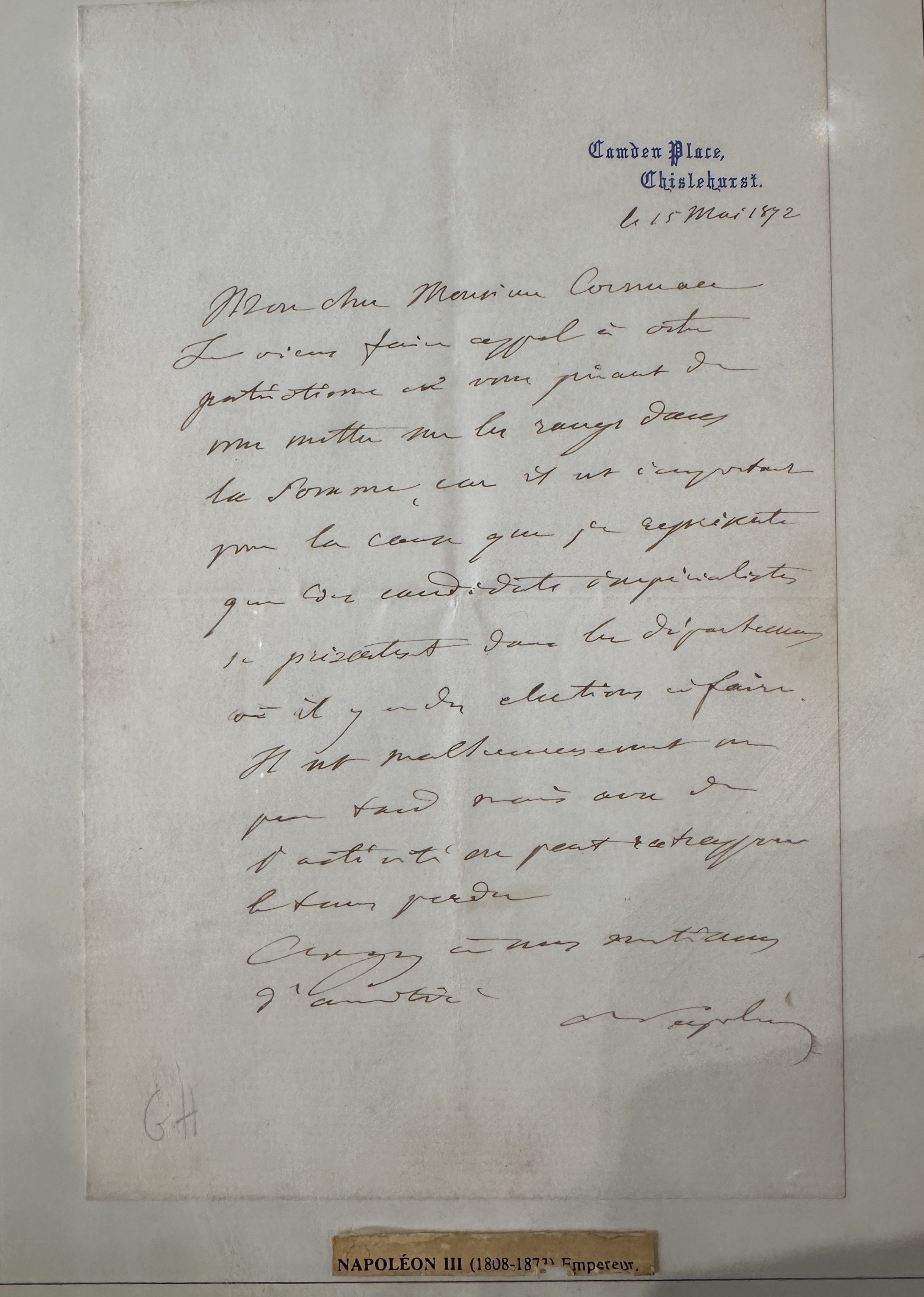 Emperor Napoleon III's original manuscript