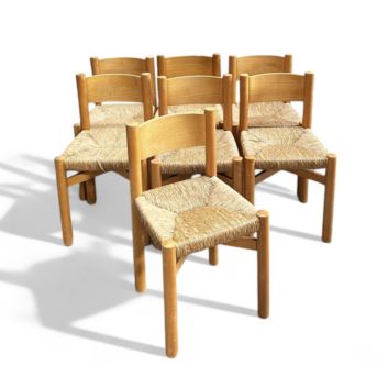 Charlotte PERRIAND (1903-1999), Suite of seven Méribel chairs, circa 1975