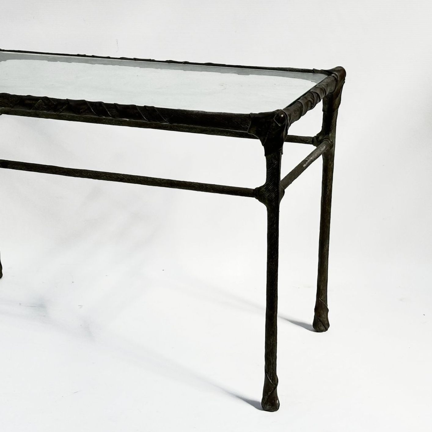 Bahman Dadkhah, small table in glass and patinated bronze