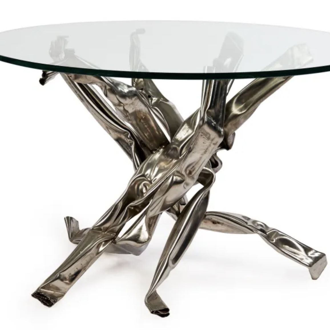 Albert Féraud, table en verre et acier inoxydable