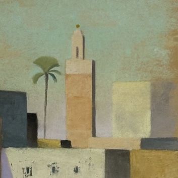 Simon BUSSY (1870-1954) Vue de ville orientale au minaret Pastel sur papier