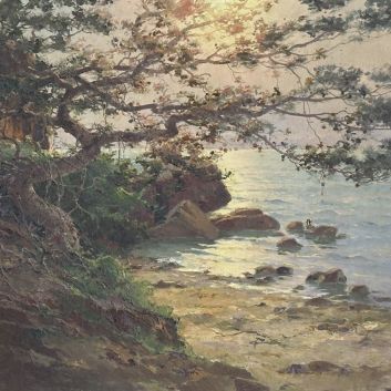 Antoine BARBIER (1859-1948) Seaside with trees in the afternoon Oil on canvas Signed lower right