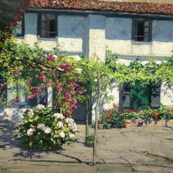 Georges MASSON (1875-1948) La cour fleurie du couvent des Récollets à Ciboure, oil on panel