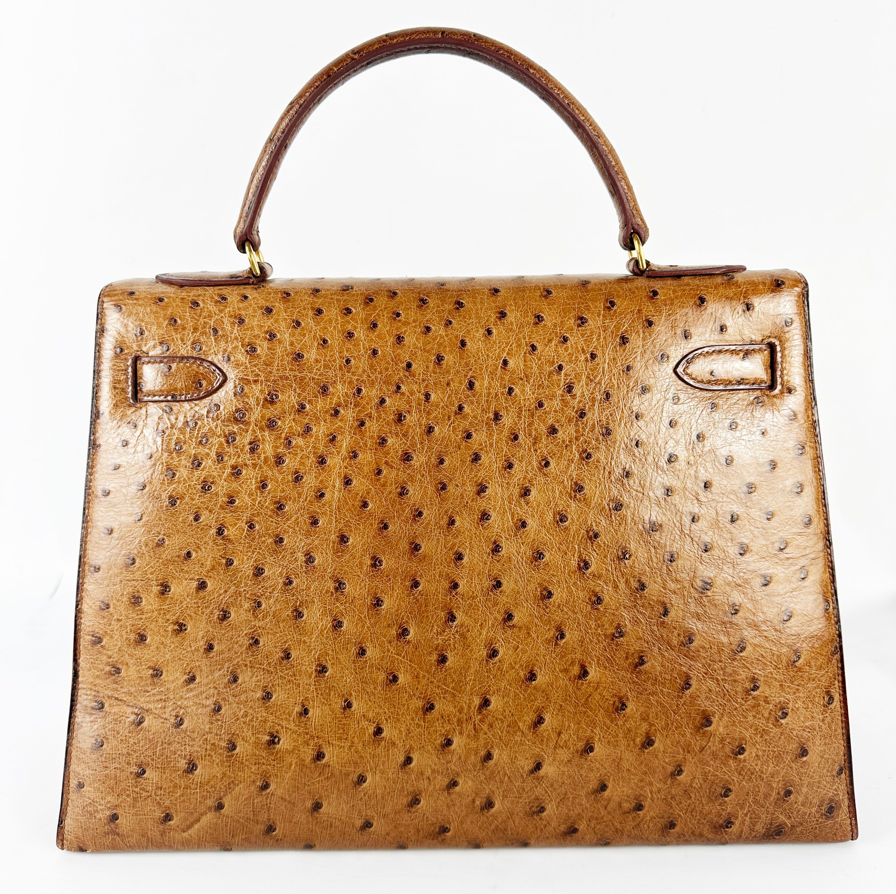 Kelly, brown ostrich leather bag