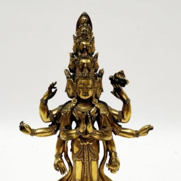 Gilt bronze statue of Avalokiteshavara with eight arms and nine heads, Tibet, 19th century