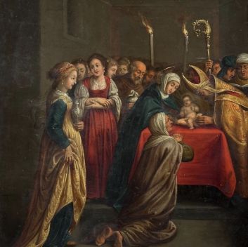 Entourage de Hieronymus Francken (Herentals 1578-1628 Paris) La Circoncision de Notre Seigneur Jésus Christ Huile sur panneau