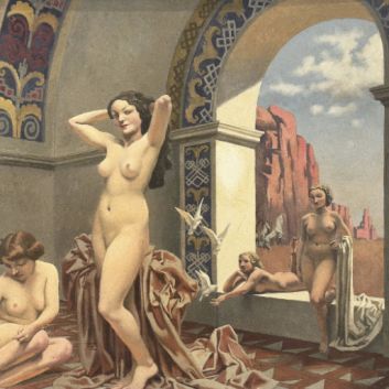 Raphaël DELORME (1885-1962), Bath at the Harem, oil on isorel