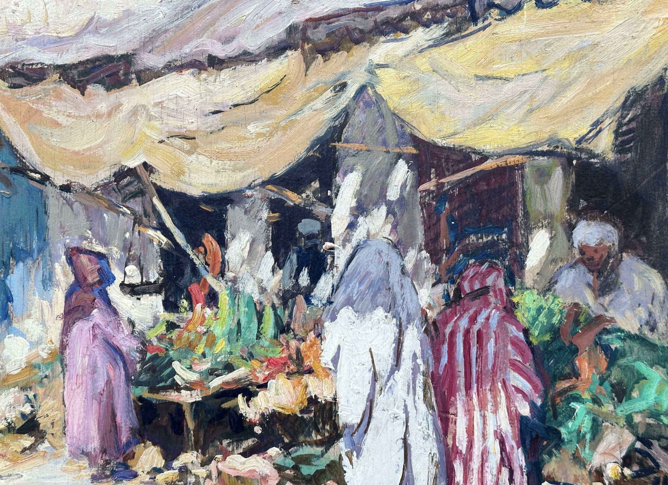 Henri Pontoy, Souk in Marrakech, oil on canvas