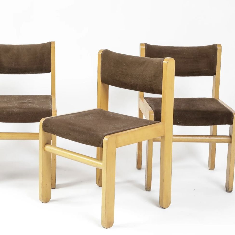 Suite of 4 Baumann chairs in wood and fabric