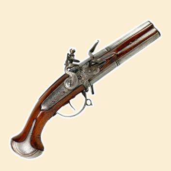 Flintlock pistol with double rotating barrels around 1660/1680.