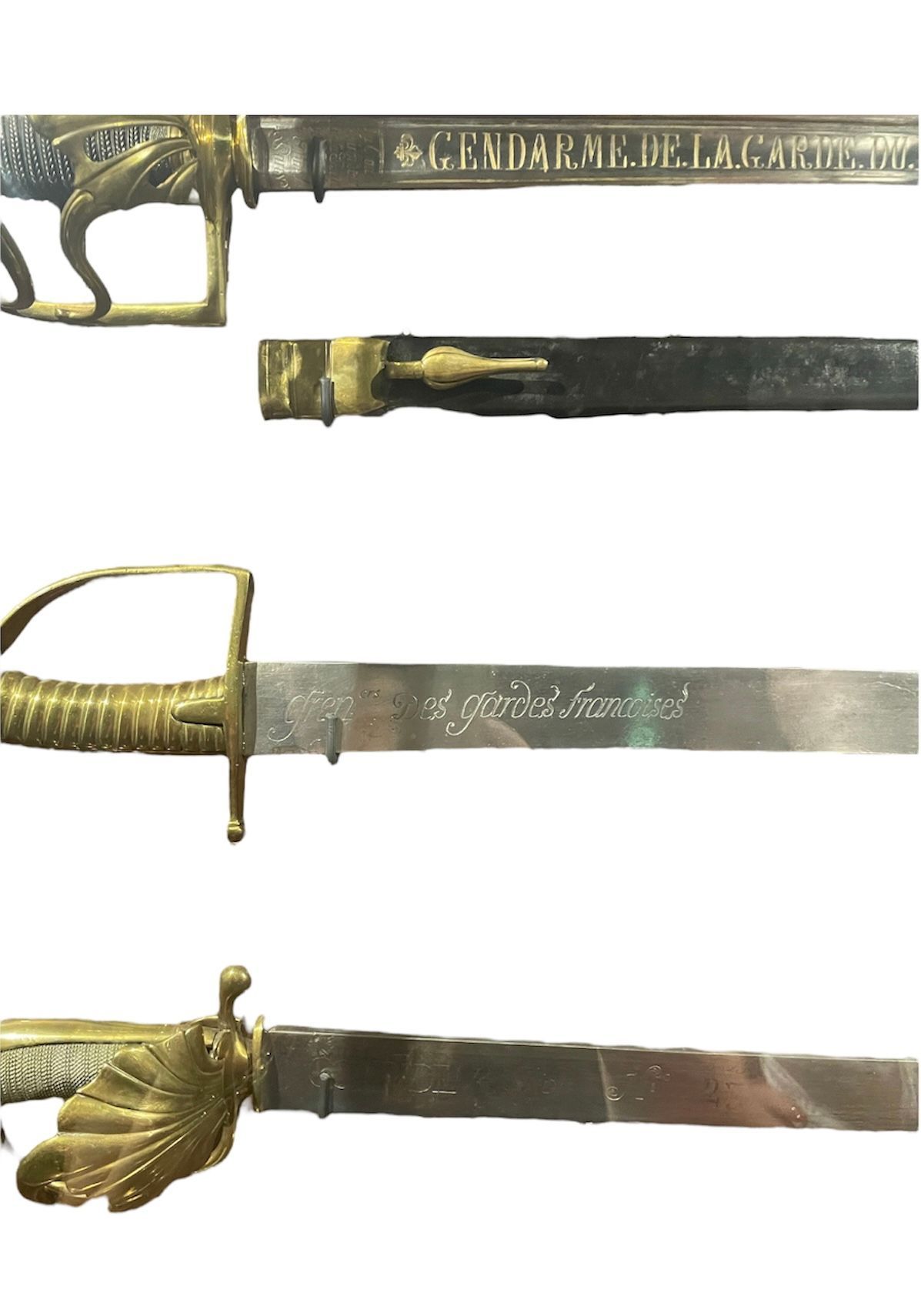 Various Royal Guard sabres, grenadier and Montmorency lighter models