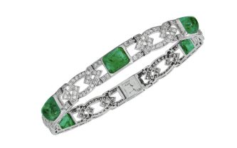 Van Cleef & Arpels, bracelet en or blanc, diamants et émeraudes
