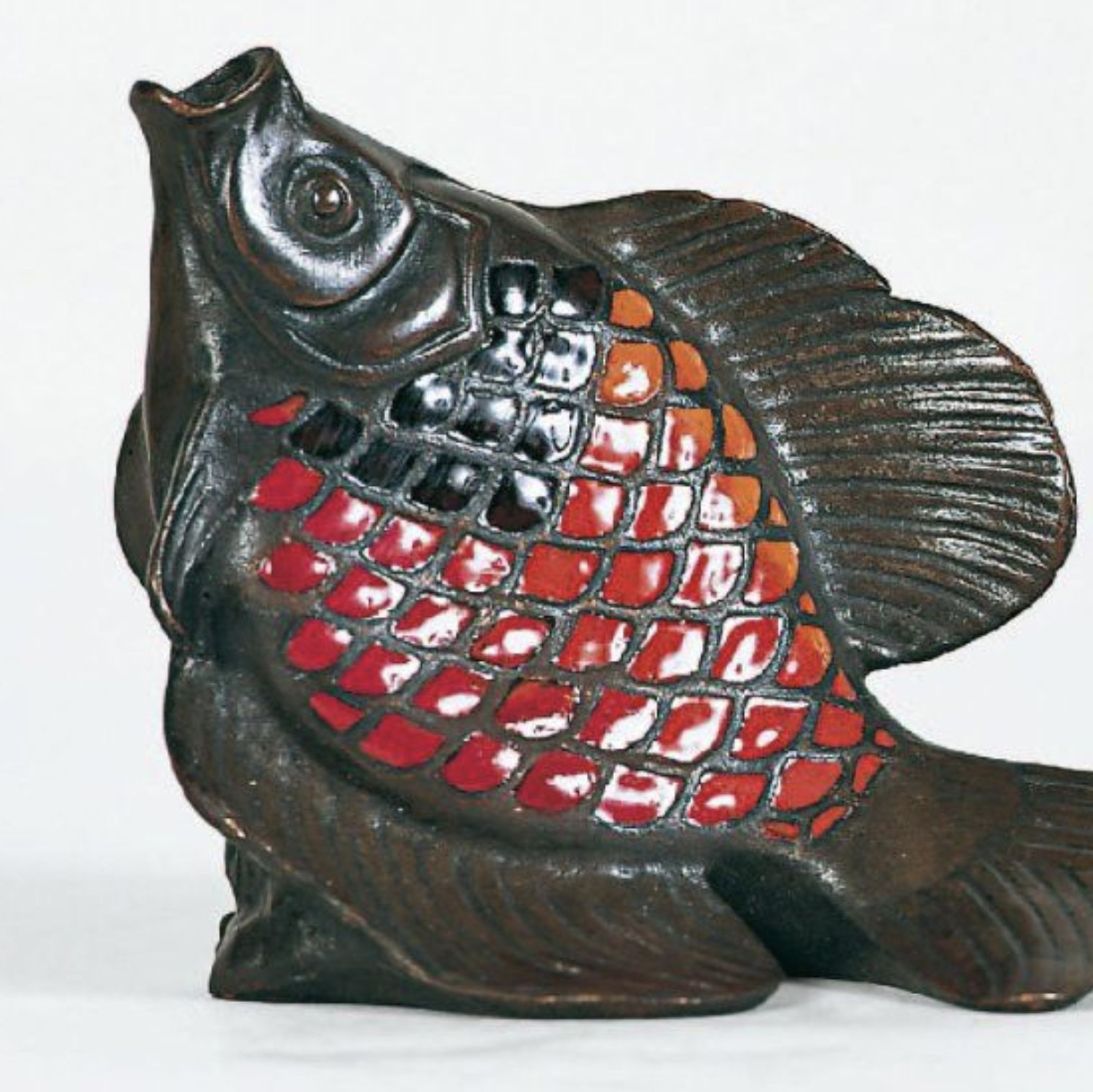 Enamelled bronze fish, signed Sandoz