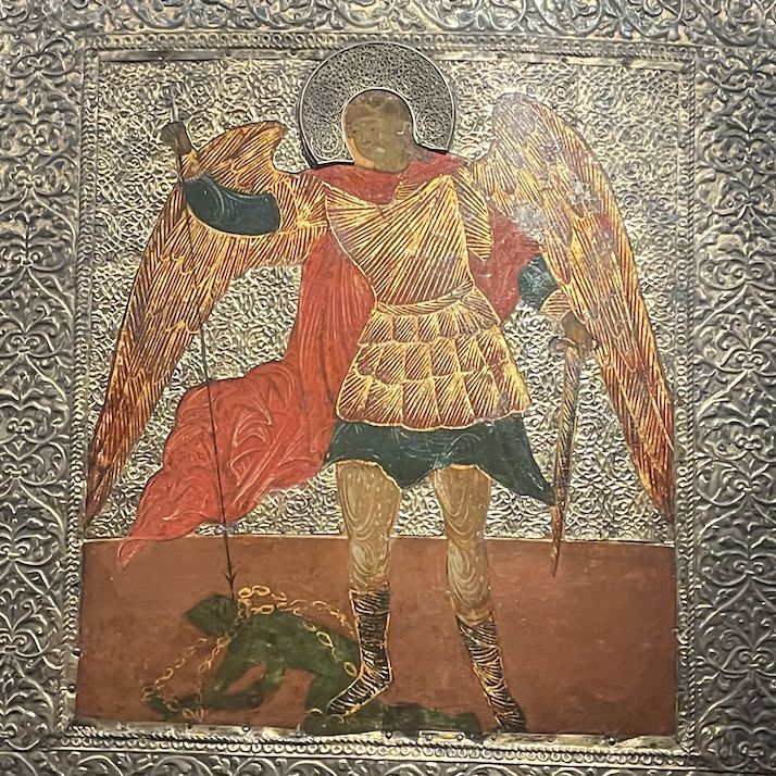 Saint George slaying the dragon, tempera on wood