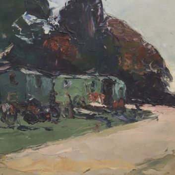 Wladimir de TERLIKOWSKI (1873- 1951), Roulotte dans un paysage, oil on canvas