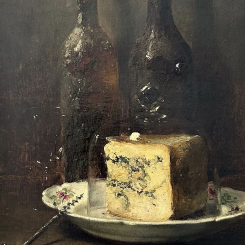 Guillaume Fouace, Still life with Roquefort cheese and wine