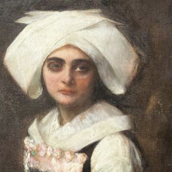 Pascal DAGNAN-BOUVERET (Paris 1852-1929 Quincey) Portrait of a young Breton woman in traditional headdress, Oil on canvas