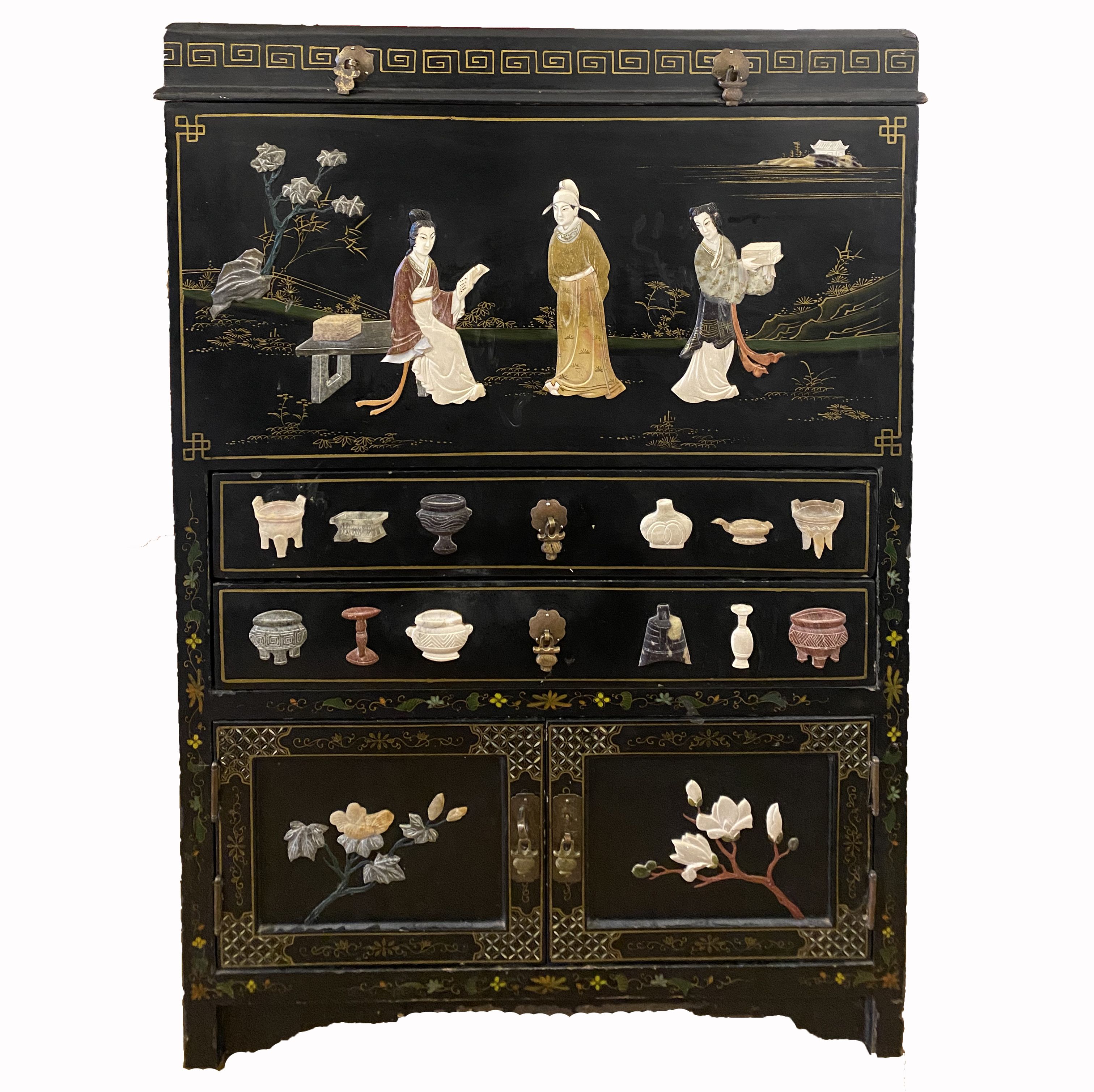 China (early 20th century), small storage cabinet with hard stone inlay