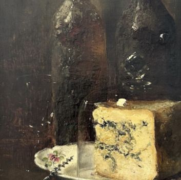 Guillaume FOUACE (1837-1895), Still life with Roquefort cheese, Oil on canvas